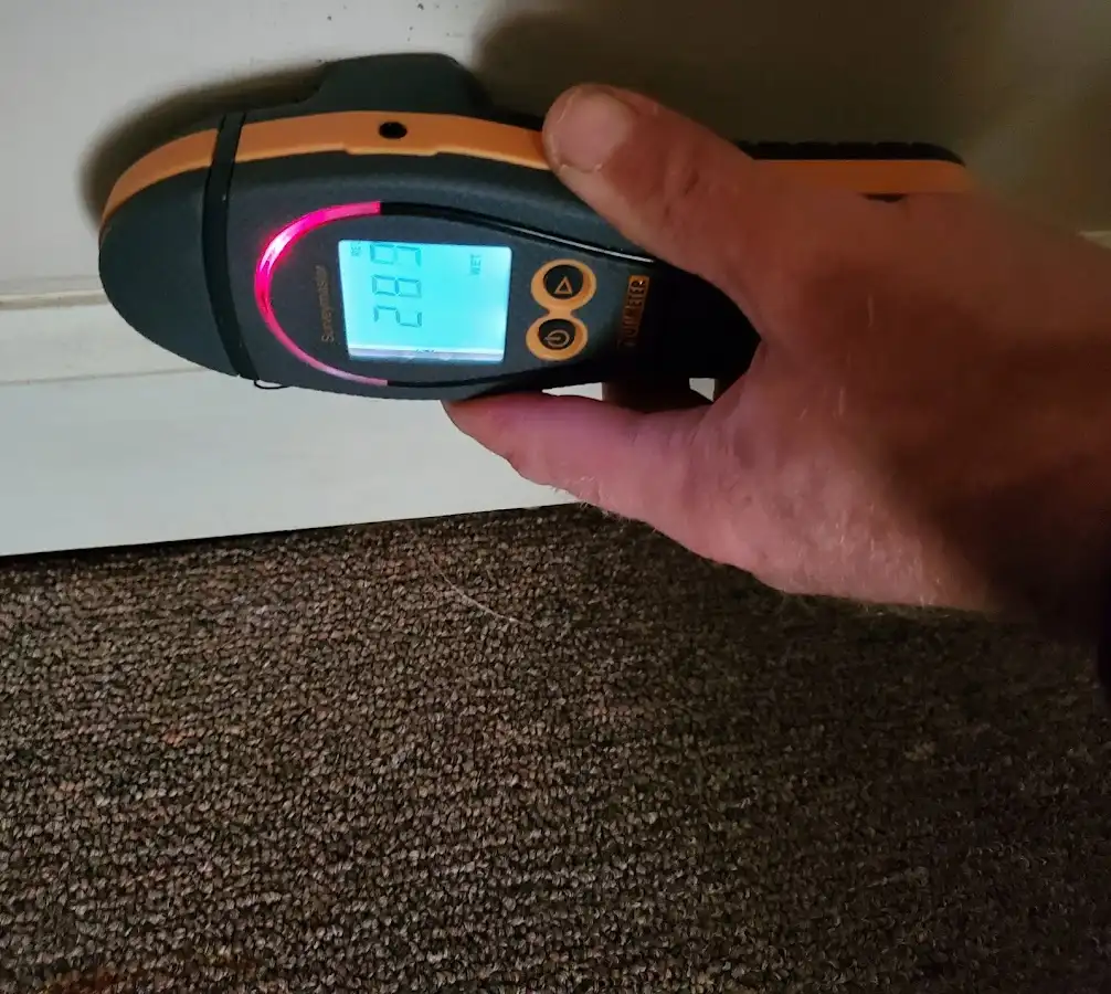 Moisture detection at baseboard during Sewage Cleanup & Sanitation in Lenexa